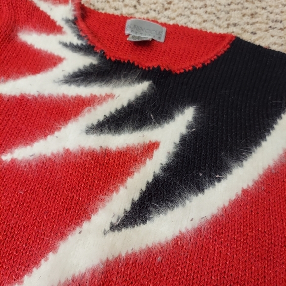 VTG Lauren Cole Knit Sweater Womens PS Red Black White Color Block Angora 80’s - Picture 4 of 11